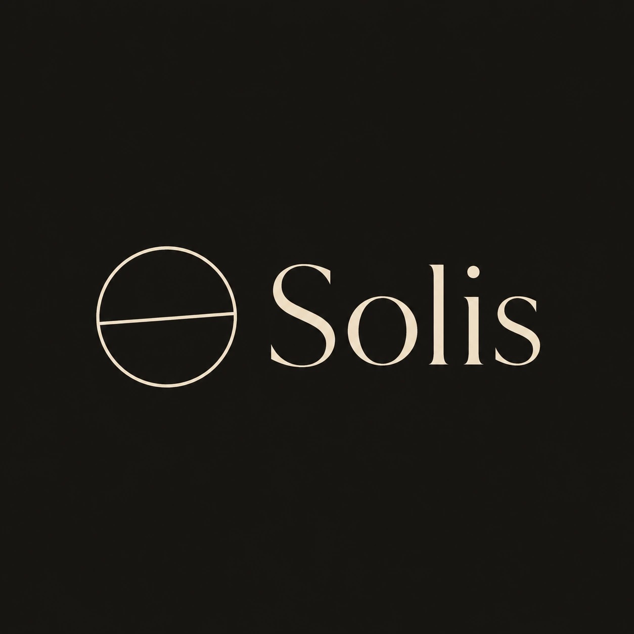 The Solis wordmark: Solis set in Reckless Neue, warm sand on off-black