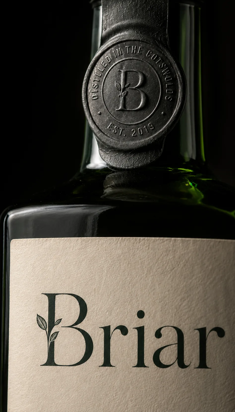 Macro detail of the wax seal pressed with the Briar monogram
