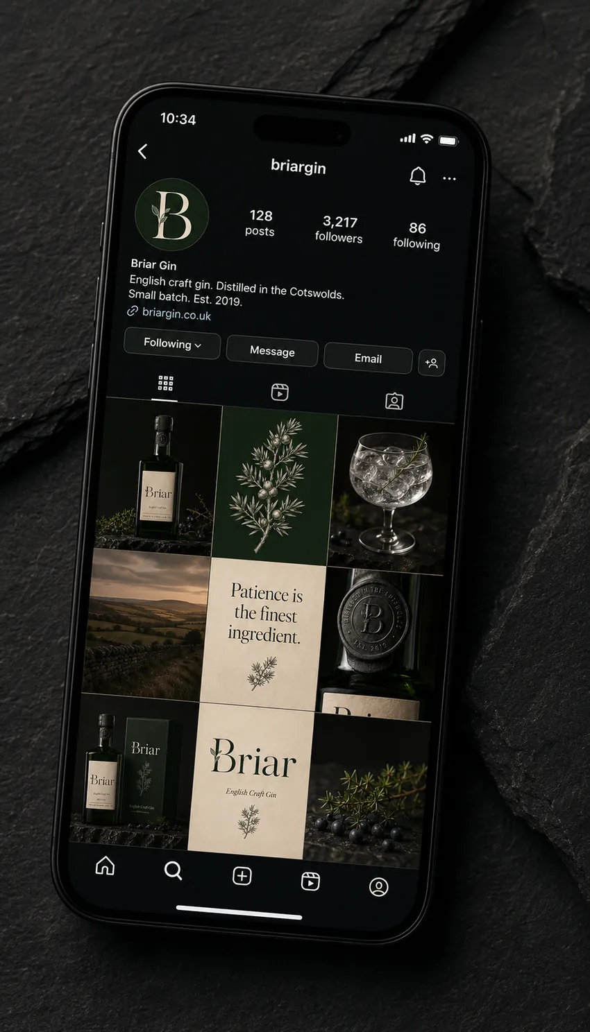 The Briar Instagram profile after: dark, composed, editorial photography
