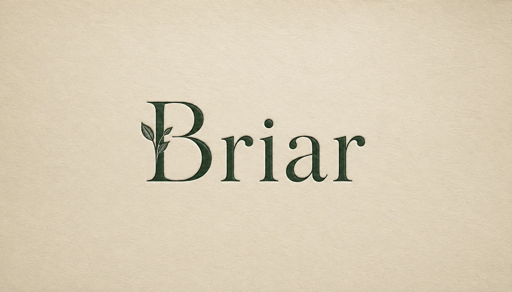 The new Briar wordmark, blind-embossed into parchment stock